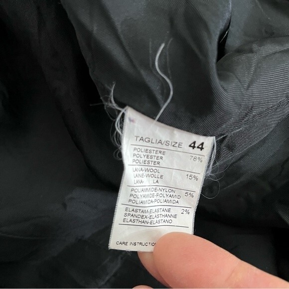 BENETTON Black Jacket Blazer Belted Snap Closure Lined Oversized Collar Size 44 - Picture 9 of 15